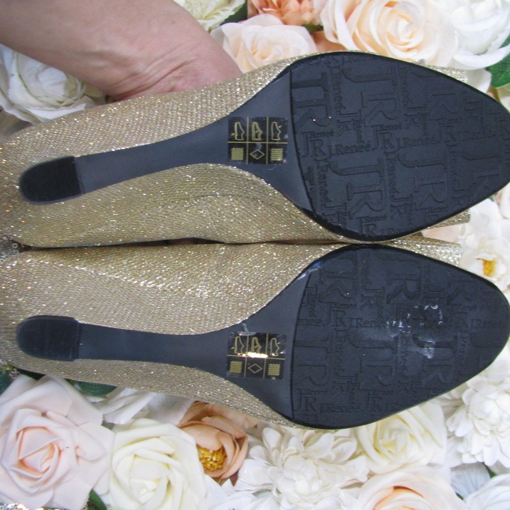 J Renee "Blair' gold sparkly wedge heels 9.5 - Picture 5 of 8